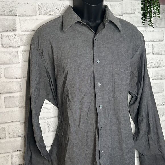 Geoffrey Beene Wrinkle Free Gray Button Down Shirt Size 17.5 or 34/35 - Picture 2 of 4